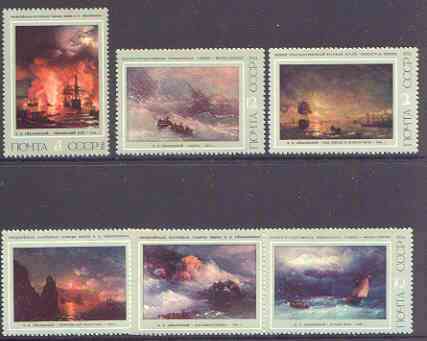 Russia 1974 Marine Paintings by Ivan Aivazovsky perf set of 6 unmounted mint, SG 4263-68, stamps on arts, stamps on ships, stamps on shipwrecks