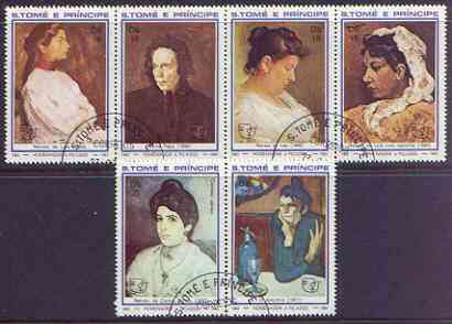 St Thomas & Prince Islands 1982 Paintings of Women by Picasso perf set of 6 fine cds used, Mi 801-06, stamps on , stamps on  iyc , stamps on dogs, stamps on arts, stamps on gainsborough, stamps on reynolds, stamps on picasso