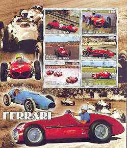 Benin 2002 Ferrari Racing Cars special large perf sheet containing 6 values unmounted mint, stamps on cars, stamps on racing cars, stamps on  f1 , stamps on ferrari, stamps on 