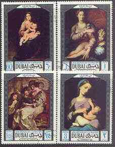 Dubai 1969 Arab Mothers' Day - Paintings perf set of 4 fine used, SG 325-28, stamps on arts, stamps on murillo, stamps on rubens, stamps on correggio