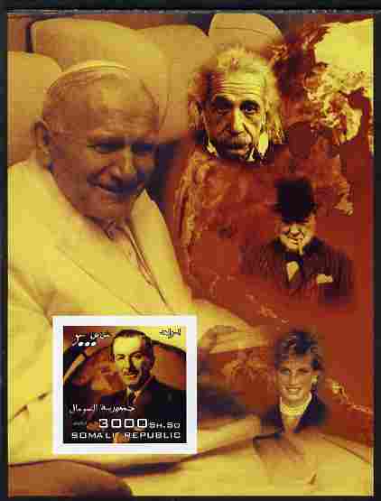 Somalia 2004 Personalities - Walt Disney imperf m/sheet (with Diana, Churchill, Einstein & Pope in margin) unmounted mint. Note this item is privately produced and is off..., stamps on personalities, stamps on disney, stamps on films, stamps on cinema, stamps on science, stamps on physics, stamps on diana, stamps on pope, stamps on churchill, stamps on nobel, stamps on personalities, stamps on einstein, stamps on science, stamps on physics, stamps on nobel, stamps on maths, stamps on space, stamps on judaica, stamps on atomics