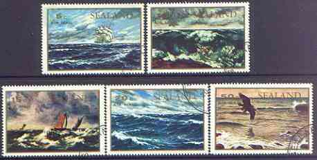 Sealand 1970 Seascapes perf set of 5 cto used, stamps on arts, stamps on ships, stamps on birds, stamps on birds of prey, stamps on eagles