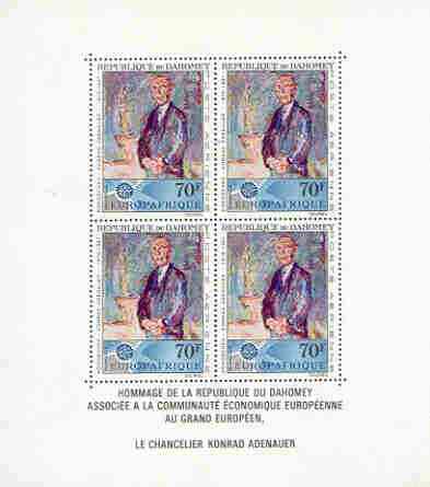 Dahomey 1967 Dr Ardenauer Commem oration perf sheetlet containing block of 4 unmounted mint, as SG 294, stamps on personalities, stamps on constitutions