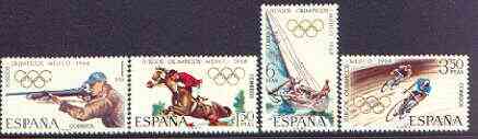 Spain 1968 Mexico Olympic Games perf set of 4 unmounted mint, SG 1943-46, stamps on olympics, stamps on shooting, stamps on bicycles, stamps on yachting, stamps on horse jumping, stamps on horses