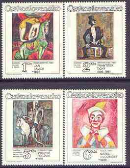 Czechoslovakia 1986 Paintings of Circus & Variety Acts perf set of 4 unmounted mint, SG 2854-57, stamps on arts, stamps on circus, stamps on entertainments, stamps on horses, stamps on clowns, stamps on 