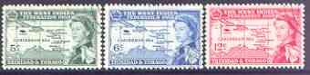 Trinidad & Tobago 1958 British Caribbean Federation set of 3 fine used, SG 281-83, stamps on maps