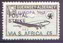 Guernsey - Alderney 1971 POSTAL STRIKE overprinted on DC-3 6d (from 1965 Europa Aircraft set) additionaly overprinted 'VIA S AFRICA Â£5' unmounted mint, stamps on aviation, stamps on europa, stamps on strike, stamps on douglas, stamps on dc