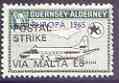 Guernsey - Alderney 1971 POSTAL STRIKE overprinted on Heron 1s6d (from 1965 Europa Aircraft set) additionaly overprinted VIA MALTA £5 unmounted mint, stamps on aviation, stamps on europa, stamps on strike, stamps on heron