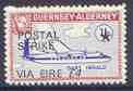 Guernsey - Alderney 1971 POSTAL STRIKE overprinted on Dart Herald 1s (from 1967 Aircraft def set) additionaly overprinted 'VIA EIRE Â£4' unmounted mint, stamps on aviation, stamps on strike, stamps on dart