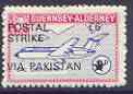 Guernsey - Alderney 1971 POSTAL STRIKE overprinted on BAC One-Eleven 3d (from 1967 Aircraft def set) additionaly overprinted 'VIA PAKISTAN Â£6' unmounted mint, stamps on , stamps on  stamps on aviation, stamps on  stamps on strike, stamps on  stamps on bac