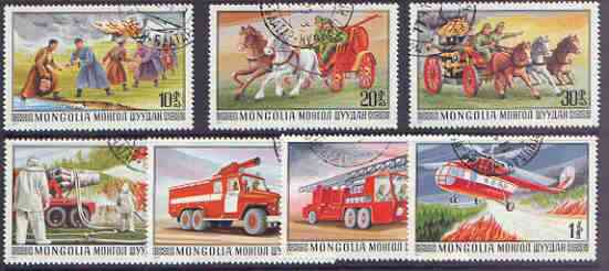 Mongolia 1977 Fire Fighting Services set of 7 fine used, SG 1072-78, stamps on fire, stamps on horses, stamps on helicopters