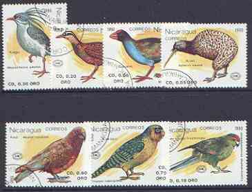 Nicaragua 1990 New Zealand 1990 Stamp Exhibition (Birds) complete perf set of 7 fine used, SG 3071-77*, stamps on birds, stamps on stamp exhibitions, stamps on parrots