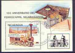 Nicaragua 1985 150th Anniversary of German Railways perf m/sheet fine used, SG MS 2665, stamps on railways