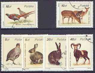 Poland 1986 Game Birds & Animals set of 6 fine cto used, SG 3032-37*, stamps on birds, stamps on food, stamps on partridge, stamps on rabbit, stamps on pheasant, stamps on hunting, stamps on mouflon, stamps on hare, stamps on deer, stamps on game