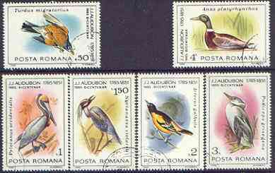 Rumania 1985 John Audubon Birds set of 6 fine cto used, SG 4936-41, Mi 4149-54*, stamps on audubon, stamps on birds, stamps on robin, stamps on pelican, stamps on heron, stamps on oriole, stamps on grebe, stamps on mallard