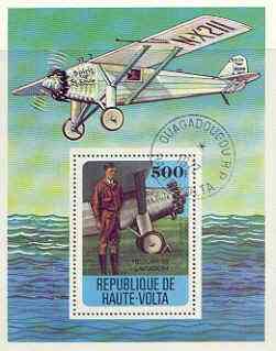 Upper Volta 1978 History of Aviation perf m/sheet (Spirit of St Louis) cto used, SG MS 480, stamps on aviation, stamps on lindburgh, stamps on 