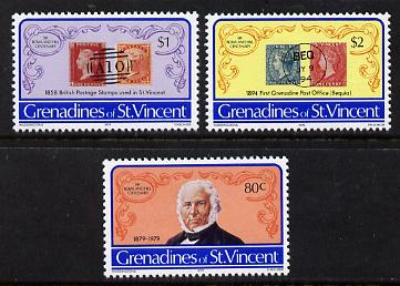 St Vincent - Grenadines 1979 Rowland Hill set of 3 unmounted mint (SG 152-54), stamps on postal, stamps on stamp on stamp, stamps on rowland hill, stamps on stamponstamp