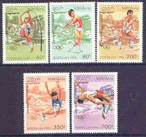 Laos 1995 Atlanta Olympic Games (1st issue) perf set of 5 unmounted mint, SG 1441-45, stamps on olympics, stamps on high jump, stamps on long jump, stamps on hammer, stamps on pole vault, stamps on javelin