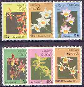 Laos 1997 Orchids complete set of 6 values unmounted mint, SG 1563-68, stamps on flowers, stamps on orchids