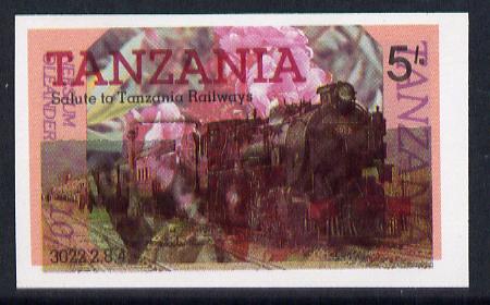 Tanzania 1985 Railways 5s (SG 430) IMPERF printed over 1986 Flowers 10s (SG 476) unusual unmounted mint, stamps on flowers  railways