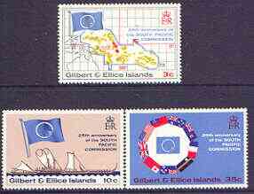 Gilbert & Ellice Islands 1972 25th Anniversary of South Pacific Commission perf set of 3 unmounted mint, SG  196-988, stamps on flags, stamps on ships, stamps on maps