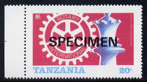 Tanzania 1986 World Chess/Rotary 20s the unissued design incorporating the Tanzanian emblem  opt'd SPECIMEN (gutter pairs available price x 2) unmounted mint, stamps on chess  rotary  
