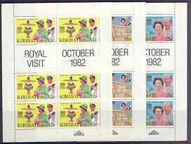 Kiribati 1982 Royal Visit perf set of 3 each in unmounted mint sheetlets of 6 plus 2 labels, SG 193-95, stamps on royalty, stamps on visits, stamps on dancing, stamps on ships