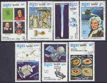 Kampuchea 1986 Appearance of Halley's Comet perf set of 7 cto used, SG 741-47*, stamps on space, stamps on astronomy, stamps on halley