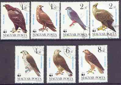 Hungary 1983 WWF - Birds of Prey perf set of 7 cto used, SG 3507-13*, stamps on birds, stamps on wwf, stamps on birds of prey, stamps on falcon, stamps on eagles, stamps on buzzard, stamps on  wwf , stamps on 