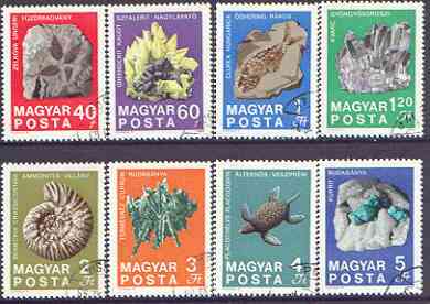 Hungary 1969 Geological Institute - Minerals & Fossils perf set of 8 cto used, SG 2463-70*, stamps on fossils, stamps on minerals, stamps on turtles, stamps on 