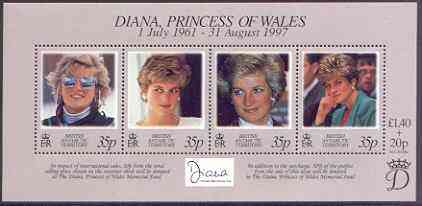 British Antarctic Territory 1998 Diana Princess of Wales Commemoration perf m/sheet unmounted mint, SG MS 280, stamps on diana, stamps on royalty