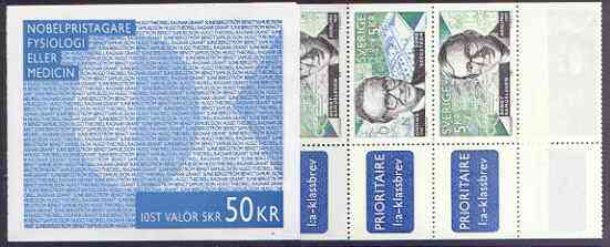 Sweden 1996 Swedish Winners of Nobel Prizes 50k booklet complete and pristine, SG SB 499, stamps on nobel, stamps on medical, stamps on physiology, stamps on science