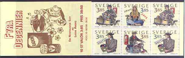 Sweden 1996 Four Decades of Youth 38k50 booklet complete and pristine, SG SB 497, stamps on youth, stamps on bicycles, stamps on motorbikes, stamps on  oil , stamps on music, stamps on peace