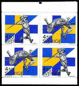 Sweden 1994 Sweden-Finland Athletics Meeting booklet pane of 4 unmounted mint, SG 1753a, stamps on athletics, stamps on sport, stamps on javelin, stamps on high jump
