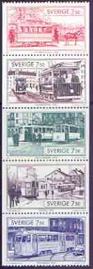 Sweden 1995 Trams booklet pane containing complete set of 5 values unmounted mint, SG 1813a, stamps on trams, stamps on buses