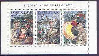 Sweden 1994 Europa - Swedish Explorers set of 3 in se-tenant strip unmounted mint, SG 1755-57, stamps on europa, stamps on explorers, stamps on 