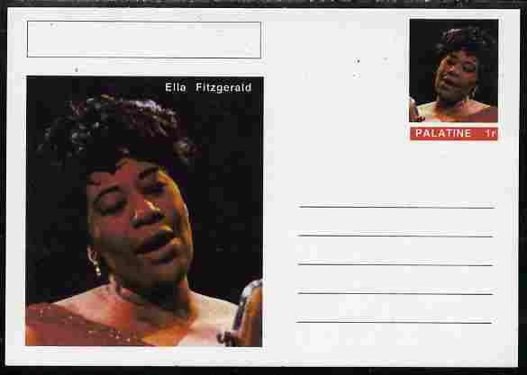 Palatine (Fantasy) Personalities - Ella Fitzgerald postal stationery card unused and fine, stamps on personalities, stamps on ella, stamps on music, stamps on jazz