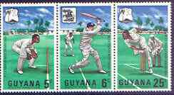 Guyana 1968 MCC's West Indies Tour perf strip of 3 unmounted mint, SG 445a, stamps on sport, stamps on cricket