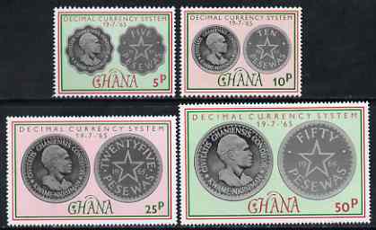 Ghana 1965 Introduction of Decimal Currency perf set of 4 unmounted mint, SG 377-80, stamps on coins