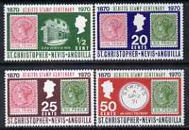St Kitts-Nevis 1970 Stamp Centenary perf set of 4 unmounted mint, SG 229-32*, stamps on stamp on stamp, stamps on stamp centenary, stamps on stamponstamp