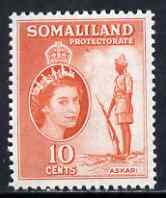 Somaliland 1953-58 Sentry, Somali Scouts 10c orange unmounted mint, SG 138, stamps on militaria, stamps on scouts