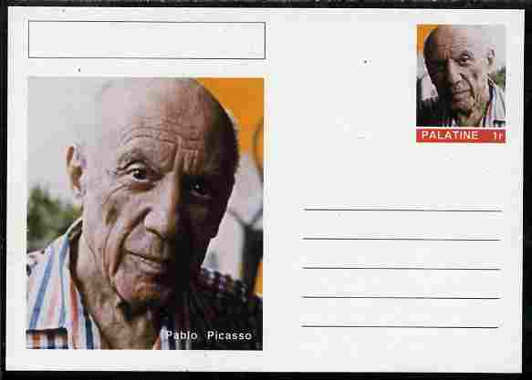 Palatine (Fantasy) Personalities - Pablo Picasso postal stationery card unused and fine, stamps on personalities, stamps on picasso, stamps on arts