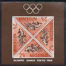 Nigeria 1964 Tokyo Olympic Games perf m/sheet containing 4 x 2s6d triangulars unmounted mint, SG MS 156a, stamps on , stamps on  stamps on olympics, stamps on  stamps on hurdles