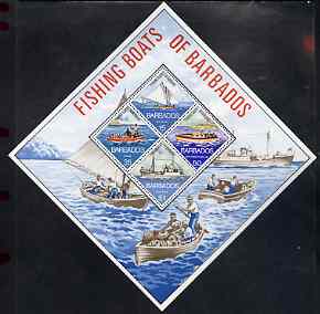 Barbados 1974 Fishing Boats perf m/sheet containing set of 4 diamond shaped unmounted mint, SG MS 484, stamps on fishing, stamps on ships