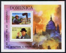 Dominica 1974 Birth Centenary of Sir Winston Churchill perf m/sheet unmounted mint, SG MS 440, stamps on churchill, stamps on personalities, stamps on constitutions, stamps on london, stamps on  ww2 , stamps on 