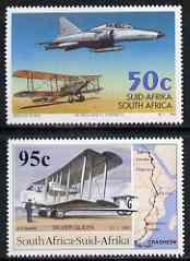 South Africa 1995 Aviation Anniversaries perf set of 2 unmounted mint, SG 873-74, stamps on aviation, stamps on de havilland, stamps on vickers, stamps on 