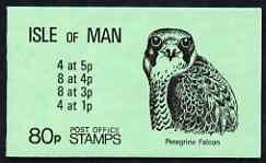 Isle of Man 1980 Peregrine Falcon 80p booklet complete (green cover) SG SB12, stamps on birds, stamps on birds of prey, stamps on falcons