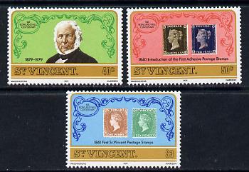 St Vincent 1979 Rowland Hill set of 3 unmounted mint, SG 578-80, stamps on postal, stamps on stamp on stamp, stamps on rowland hill, stamps on stamponstamp