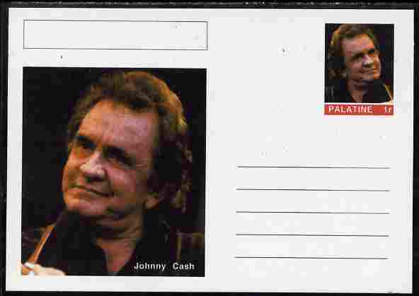 Palatine (Fantasy) Personalities - Johnny Cash postal stationery card unused and fine, stamps on personalities, stamps on music, stamps on americana