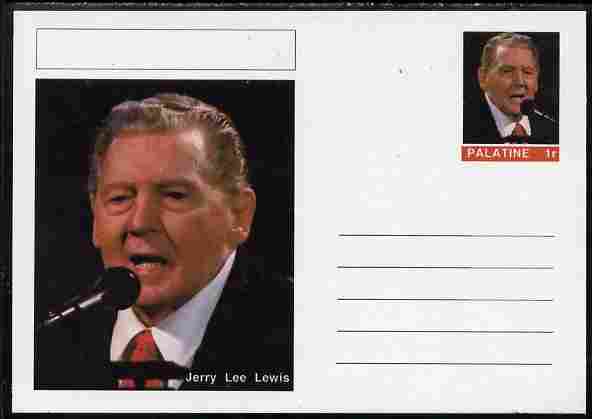 Palatine (Fantasy) Personalities - Jerry Lee Lewis postal stationery card unused and fine, stamps on personalities, stamps on music, stamps on films, stamps on cinema, stamps on movies, stamps on pops, stamps on rock
